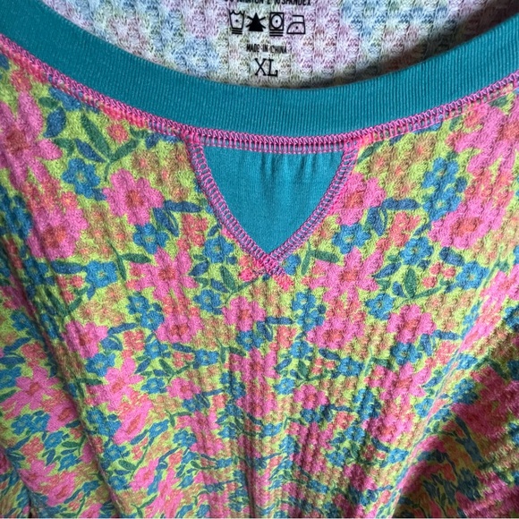 Natural Life XL Floral Thermal Knit Pajama Top Pink Blue Cozy Oversize Cabincore - Picture 6 of 10